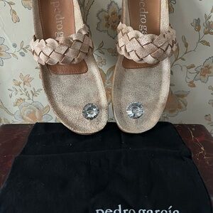 Pedro Garcia Metallic Rose Braided Slide Sandals